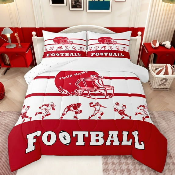 Feelyou American Sports Lover Queen Comforter Set, Est Sleep Football Bedding Sets, White Red Abstract Line Reversible Bedding Comforter Set, Luxury Bedroom Decor, 3 Pieces