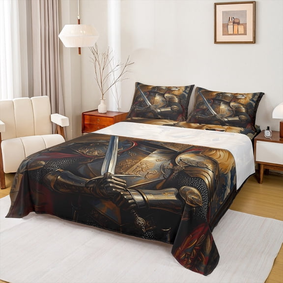 Feelyou Ancient Viking Warrior Full Size Sheets, Magic Cartoon Lion Bed Sheets, Cartoon Animal Sheet Sets, 4-Piece