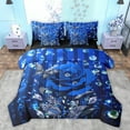 thumbnail image 1 of Feelyou Anniversary Rose Bedding Comforter Set 7pcs, Fashion Princess Diamond King Bedding Sets, Romantic Flower Blue Reversible Bed Sheets, Ultra Soft Bedroom Decor, 1 of 7