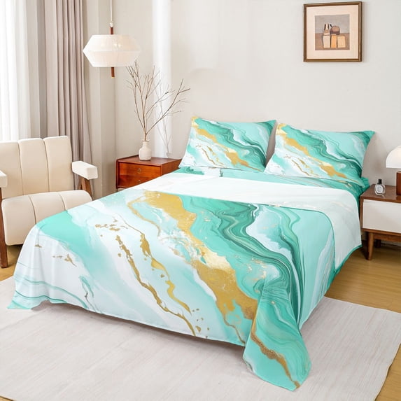 Abstract Sheet Set Feelyou Art Marble Cyan Bed Sheets, Modern Fashion Abstract King Sheets ...