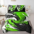 thumbnail image 1 of Feelyou Artwork Geometric Bedding Comforter Set 7-Piece for Adult, Retro Oil Printing King Bedding Sets, Black Green Abstract Reversible Bed Sheets, Microfiber Bedroom Decor, 1 of 7