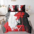 thumbnail image 1 of Feelyou Artwork Geometry Bedding Comforter Set 7-Piece for Adult, Retro Oil Printing King Bedding Sets, Black Red Abstract Reversible Bed Sheets, Microfiber Bedroom Decor, 1 of 7