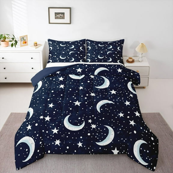 Feelyou Astrology Queen Comforter Set, Glitter Stars Moon Bedding Comforter Set, 3pcs