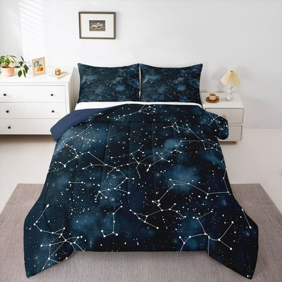 Feelyou Astrology Queen Comforter Set, Starry Sky Galaxy Bedding Comforter Set, 3pcs