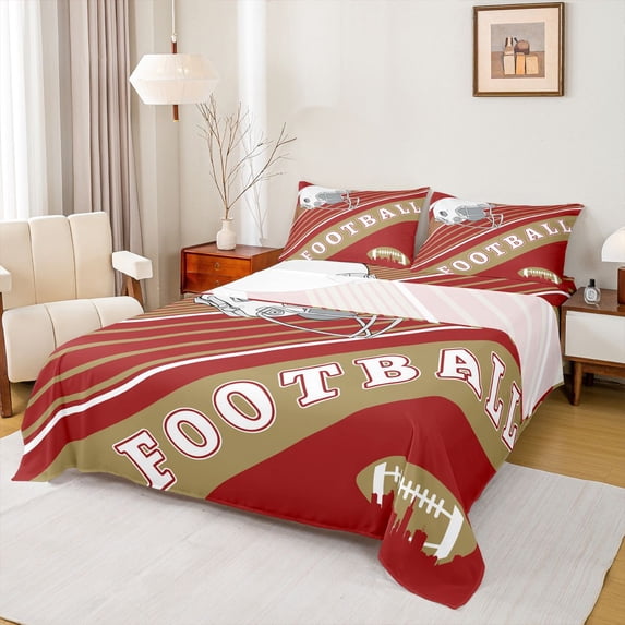 Feelyou Athlete Helmet Kids Full Size Sheets, Est Sleep Football Bed Sheets, Modern Soccer Sports Player Sheet Sets, 4 Pieces