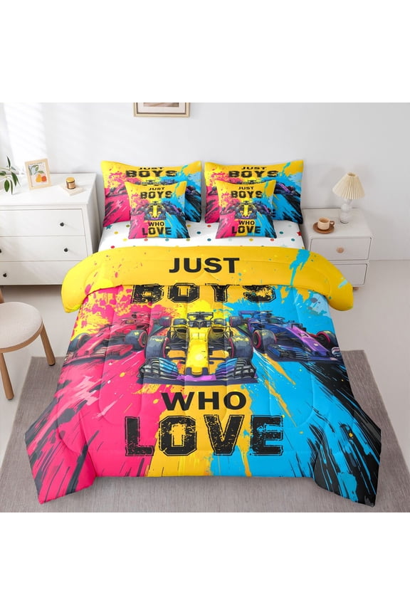 Automobile Bedding Comforter Set 7 Pieces, Racing Car Sports Full Bedding Set