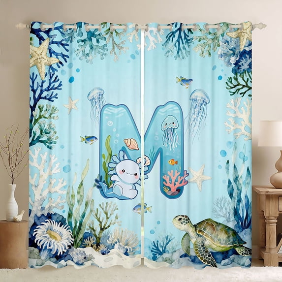 Feelyou Axolotl Blackout Curtains Set of 2 (52x84 Each), Letter M Window Curtains