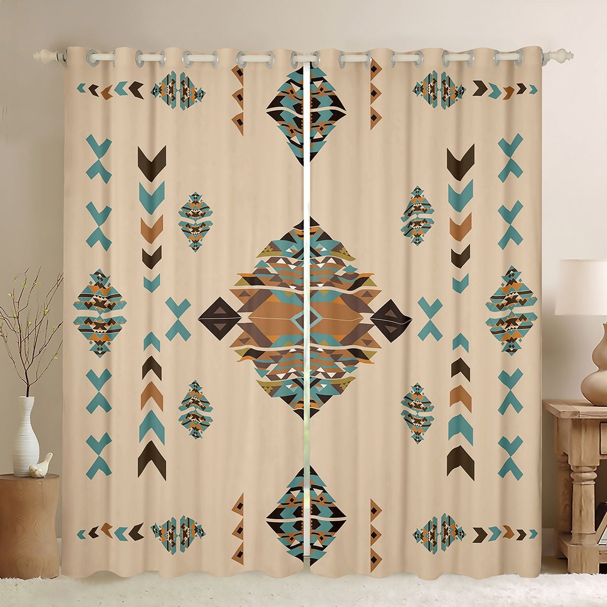 Feelyou Aztec Black Out Curtains, Hippie Wheat Triangle Curtains Pack ...
