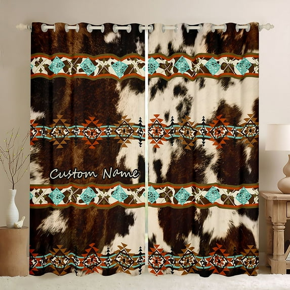Feelyou Aztec Curtains Pack of 2 (42x84 Each), Brown Cow Print Curtains Blackout