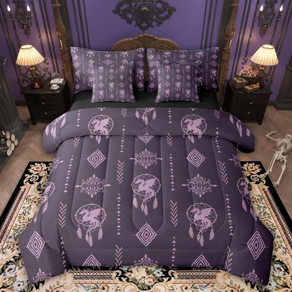 Feelyou Aztec Damask Twin Bedding Sets 7pcs, Boho Dragon Dreamcatcher Comforter Set
