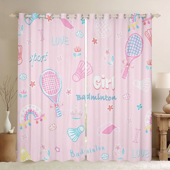 Feelyou Badminton Black Out Curtains, Pink Princess Curtains Pack of 2 (42x63 Each)