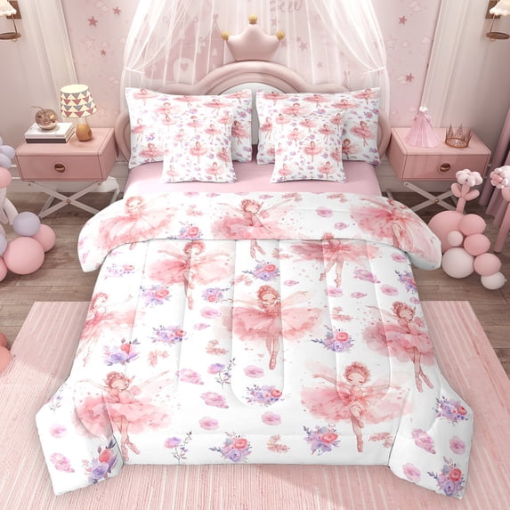 Feelyou Ballet Dancer Princess Bedding Comforter Set 7pcs, Rose Flower King Bedding Sets
