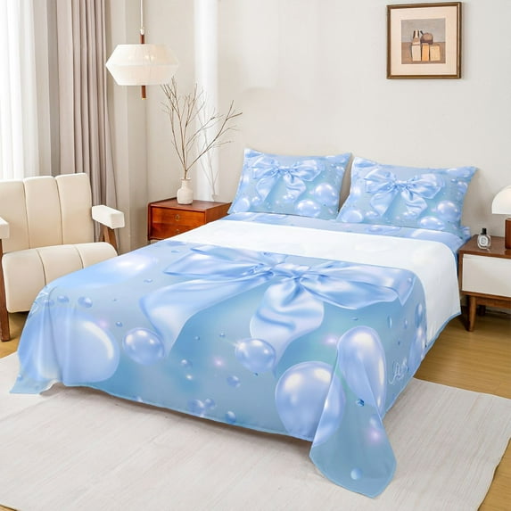 Feelyou Balloon Ribbon Full Size Sheets, Happy Birthday Party Bed Sheets, 4 Pieces
