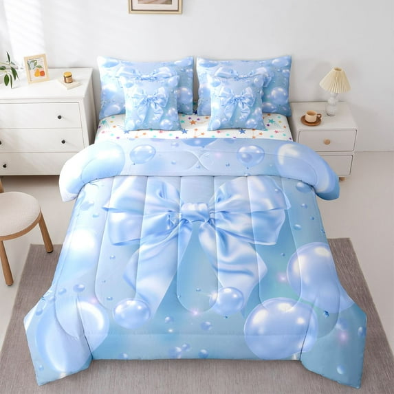 Feelyou Balloon Ribbon Twin Bedding Sets 7pcs, Happy Birthday Party Bedding Comforter Set