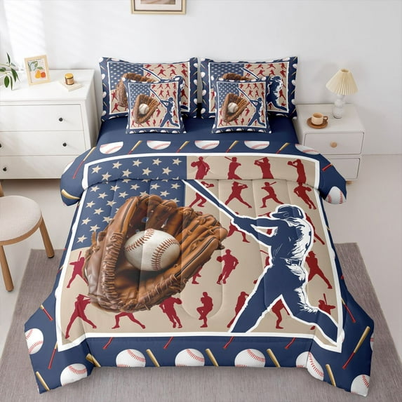 Feelyou Baseball Athlete Twin Bedding Sets 7pcs, US Flag Bedding Comforter Set