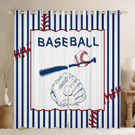 Feelyou Baseball Blackout Curtains Set of 2 (52x84 Each), Ball Gaming Window Curtains
