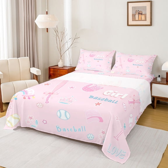 Feelyou Baseball Gaming Girl Queen Sheet Sets, Est Sleep Sport Bed Set, 4 Pieces