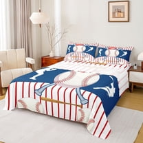 Feelyou Baseball Gaming Teens Twin Sheet Sets, Red Blue Lines Bedding, 3pcs