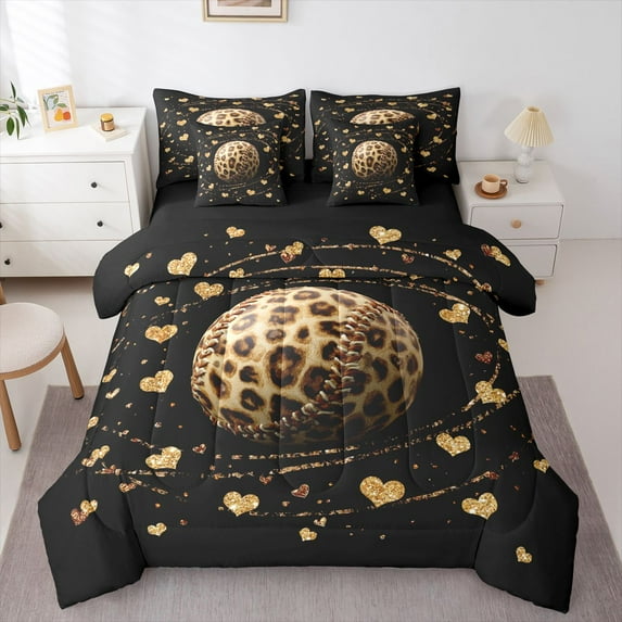 Feelyou Baseball Gaming Twin Bedding Sets 7-Piece, Cheetah Print Bedding Comforter Set