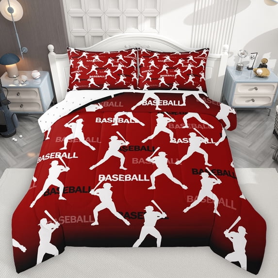 Feelyou Baseball Lover Kids Bedding Comforter Set, Modern Ball Athlete Twin Comforter Sets, Cartoon Sports Theme Reversible Bedding Set, Super Cozy Room Decor, 2 Pieces