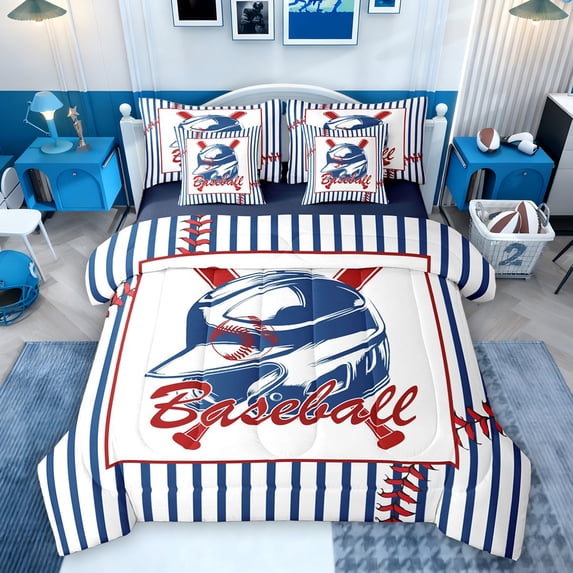 Feelyou Baseball Sports Bedding Comforter Set 7 Pieces, Cute Cartoon Full Bedding Set