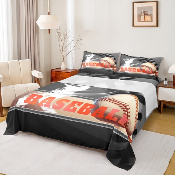 Feelyou Baseball Sports Kids Twin Sheet Sets, Modern Ball Game Athlete Twin Fitted Sheet, Eat Sport Sleep Flat Sheet, Lightweight Room Decor, 3pcs