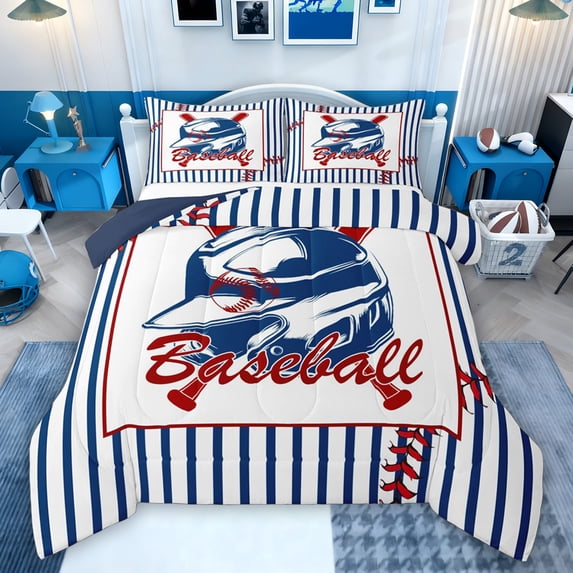 Feelyou Baseball Sports Queen Comforter Set, Cute Cartoon Bedding Comforter Set, 3 Pieces