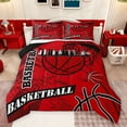 thumbnail image 1 of Feelyou Basketball Game Player Bedding Comforter Set for Kid, Cartoon Ball Print Twin Comforter Sets, Stripes Abstract Maroon Reversible Bedding Set, Luxury Bedroom Decor, 2 Pieces, 1 of 9