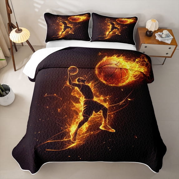 Feelyou Basketball Sport Twin Quilt Set for Boys, Modern Ball Player Twin Coverlet Set, 2pcs