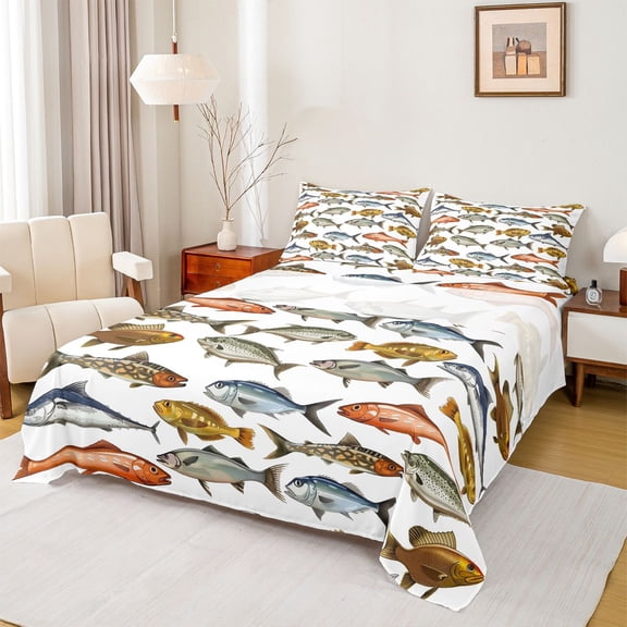 Feelyou Bass Pike Fish Twin Sheet Sets, Rustic Farmhouse Bedding, 3-Piece
