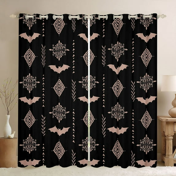 Feelyou Bat Animal Blackout Curtains Set of 2 (52x84 Each), Boho Aztec Window Curtains