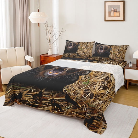 Feelyou Bear Adult Bed Sheets, Woodland Wildlife King Sheets, 4 Pieces