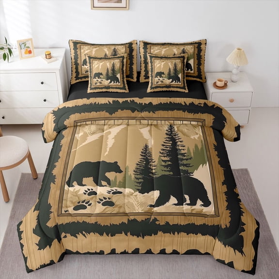 Feelyou Bear Animal Bedding Comforter Set 7pcs, Retro Lake House Full Bedding Set