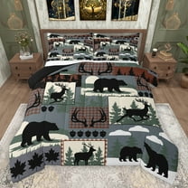 Feelyou Bear Animal Print Bedding Comforter Set, Blue Patchwork Buffalo Twin Comforter Sets, Rustic Farmhouse Reversible Bedding Set, Microfiber Bedroom Decor, 2pcs