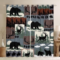 Feelyou Bear Animal Print Black Out Curtains, Blue Patchwork Buffalo Curtains Pack of 2 (42x63 Each), Rustic Farmhouse Bedroom Curtains, Black Out Curtains Decor