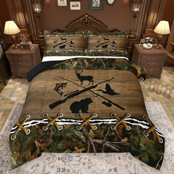 Feelyou Bear Deer Animal Bedding Comforter Set for Men, Farmhouse Lodge Cabin Twin Comforter Sets, Rustic Hunting Theme Reversible Bedding Set, Super Cozy Room Decor, 2pcs