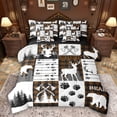 thumbnail image 1 of Feelyou Bear Deer Bedding Comforter Set 7pcs, Brown Patchwork Plaid King Bedding Sets, 1 of 8
