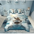 thumbnail image 1 of Feelyou Bear Riding Shark Bedding Comforter Set 7pcs for Kids, Kawaii Cartoon Animal Queen Bedding Sets, Cute Sealife Reversible Queen Sheet Sets, Super Cozy Room Decor, 1 of 7