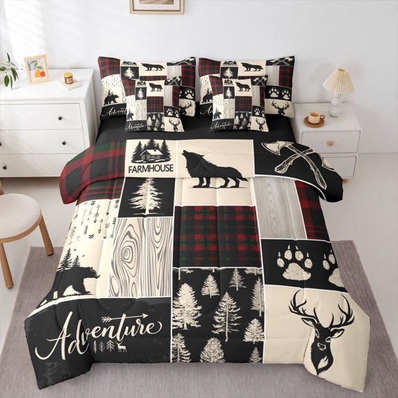 Feelyou Bear Wildlife Twin Bedding Sets 7pcs, Pine Tree Bedding Comforter Set