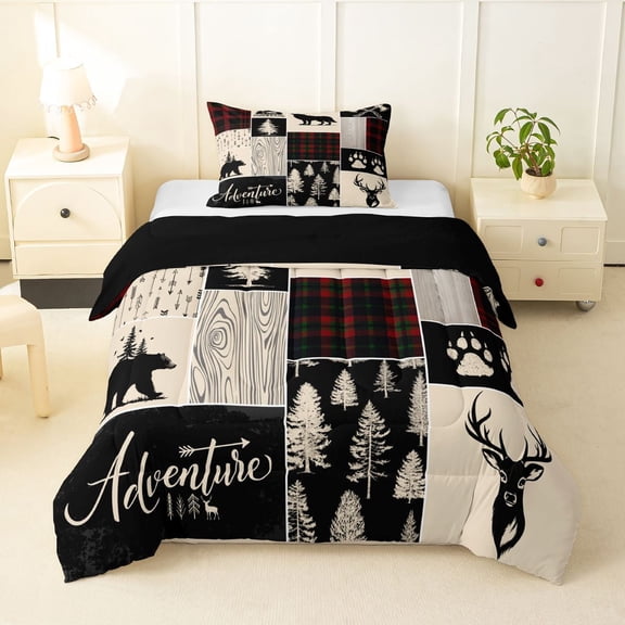 Feelyou Bear Wildlife Twin Comforter Sets, Pine Tree Bedding Set, 2 Pieces