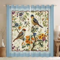 Feelyou Bird Floral Black Out Curtains, Vintage Fashion Curtains Pack of 2 (42x63 Each)