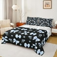thumbnail image 1 of Feelyou Black Blue Bowknot Ribbon Queen Sheet Sets, Boho Flower Floral Bed Set, 4pcs, 1 of 7