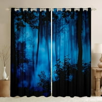 Feelyou Black Blue Pine Tree Black Out Curtains, Jungle Plant Botanical Curtains Pack of 2 (42x63 Each), Nature Scenery Print Bedroom Curtains, Blackout Curtains Room Decor