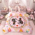 thumbnail image 1 of Feelyou Black Boho Cat Bedding Comforter Set 7pcs, Pink Cartoon Flower Full Bedding Set, 1 of 8
