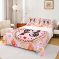 thumbnail image 1 of Feelyou Black Boho Cat Twin Sheet Sets, Pink Cartoon Flower Bedding, 3-Piece, 1 of 7