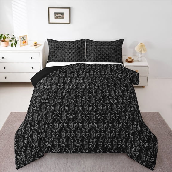 Feelyou Black Boho Snake Queen Comforter Set, Rustic Mandala Damask Bedding Set, 3pcs