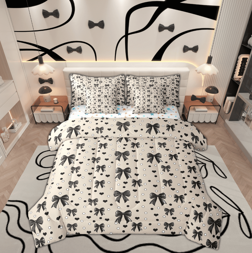 Feelyou Black Bow-tie Child Bedding Comforter Set 7pcs, Bowknot Ribbon ...