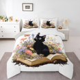 thumbnail image 1 of Feelyou Black Cat Kids Queen Comforter Set, Kawaii Cartoon Kitten Bedding Sets, Rustic Groovy Flower Reversible Bedding Comforter Set, Ultra Soft Bedroom Decor, 3-Piece, 1 of 8