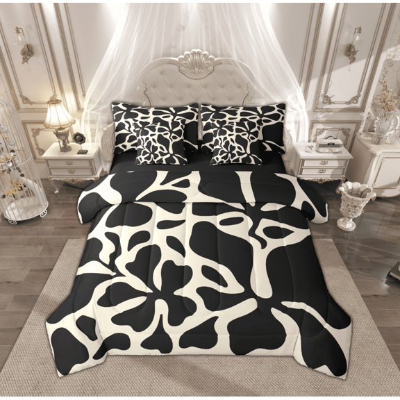 Feelyou Cherry Blossoms 7pcs Bedding Set, Garden Flower Queen Comforter Set