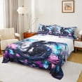 thumbnail image 1 of Feelyou Black Dragon Full Size Sheets for Kids, Dreamy Gemstone Lotus Floral Bed Sheets, Western Ancient Animal Sheet Sets, 1 of 7